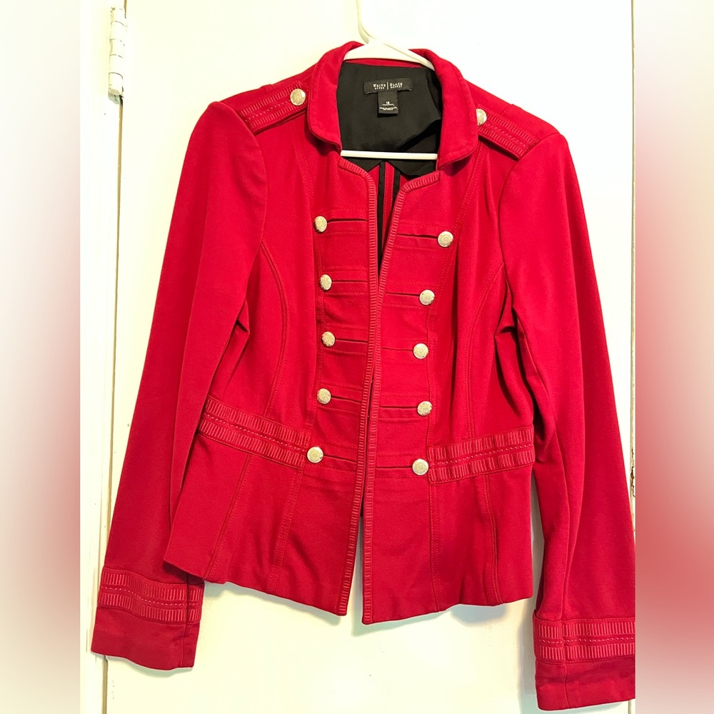 White House Black Market Red Blazer with Gold Accents
